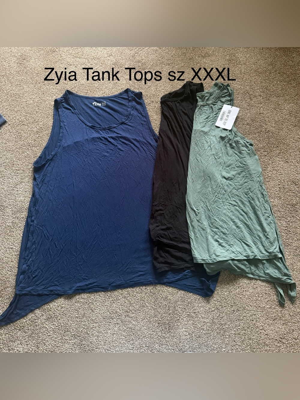 ZYIA Tank Top Trio — Navy, Black & Sage Sz xxxl